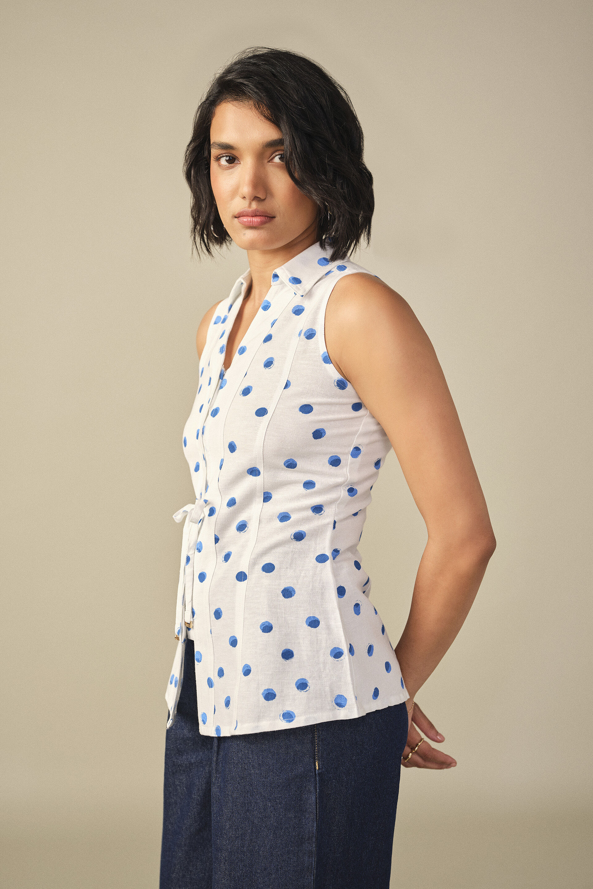 Polka Tapered Top in White, White, image 5